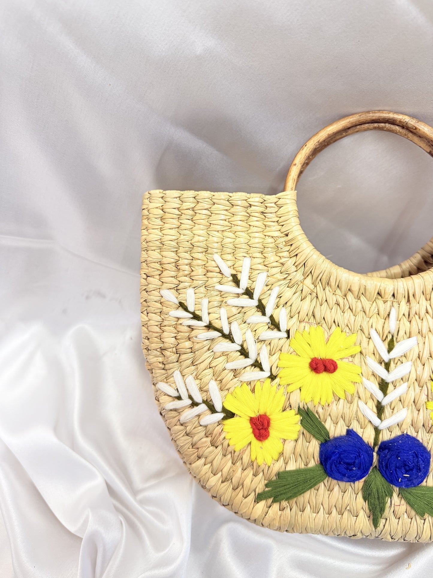 Yellow White Daisy U-Shaped kauna Embroidery Bag