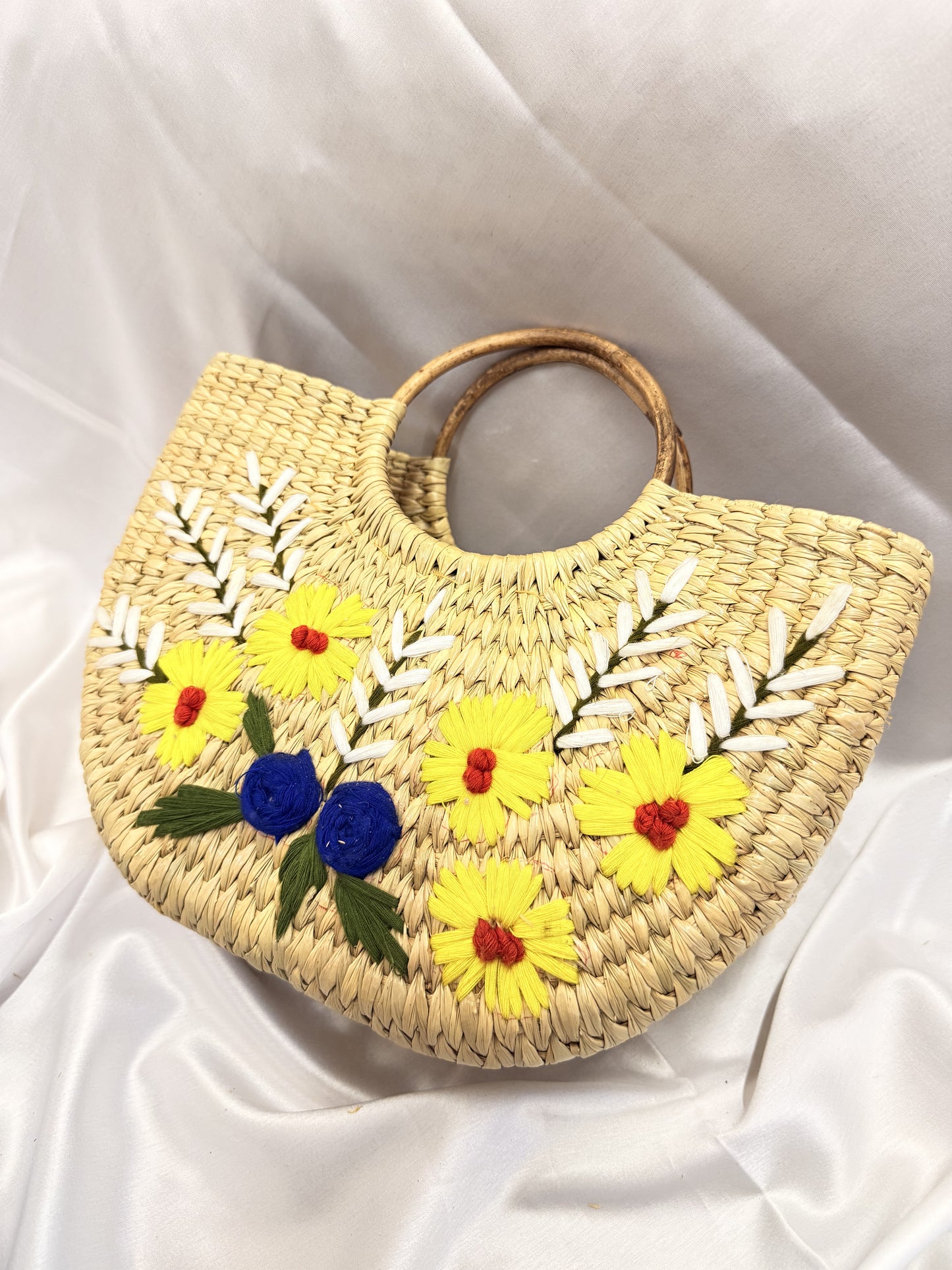 Yellow White Daisy U-Shaped kauna Embroidery Bag