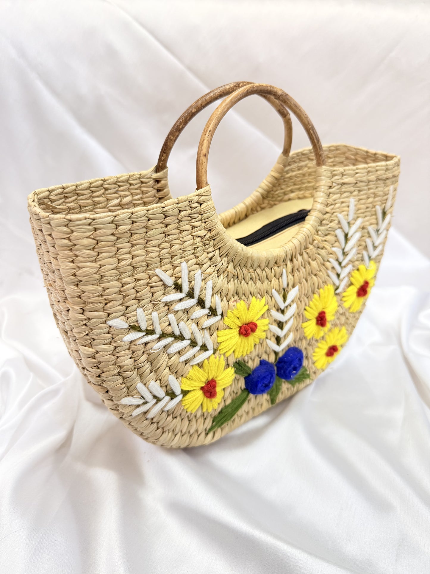 Yellow White Daisy U-Shaped kauna Embroidery Bag