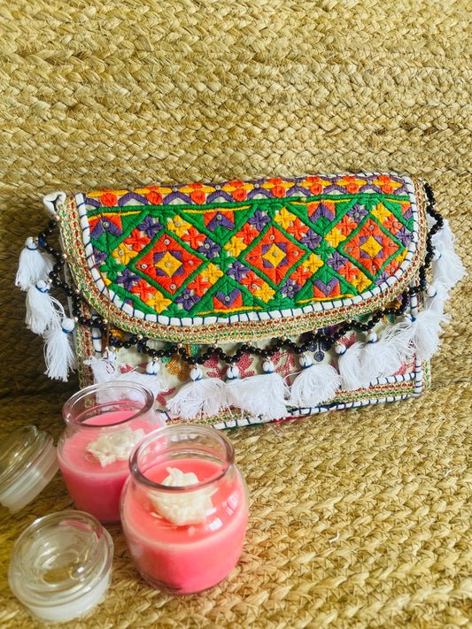 Multi Color Hand Embroidered Patchwork Sling Bag