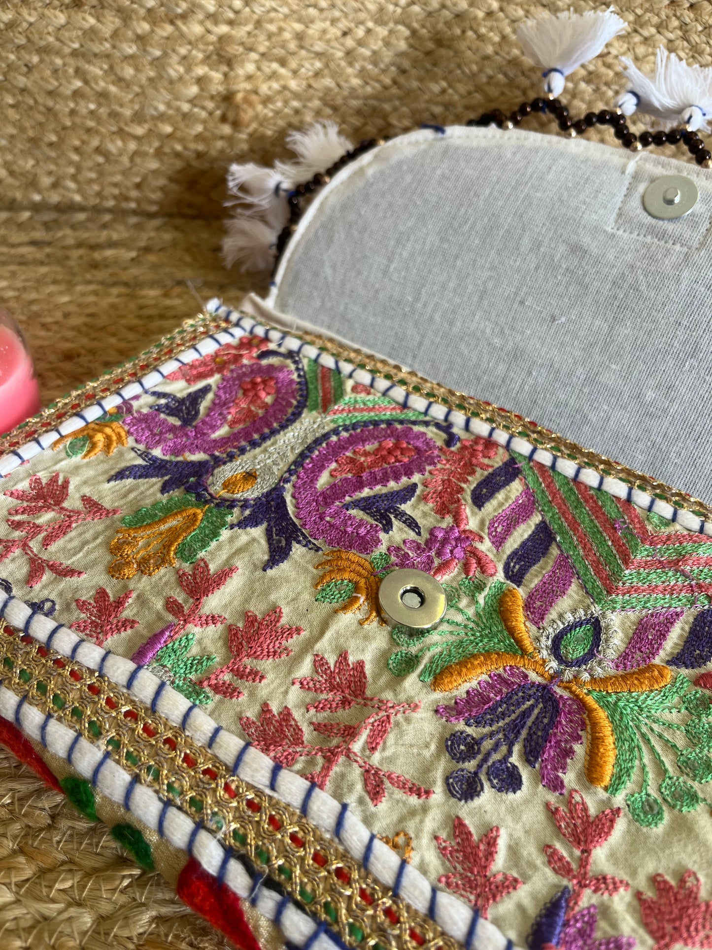 Multi Color Hand Embroidered Patchwork Sling Bag