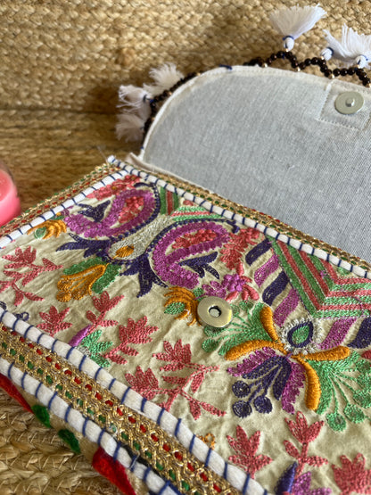 Multi Color Hand Embroidered Patchwork Sling Bag