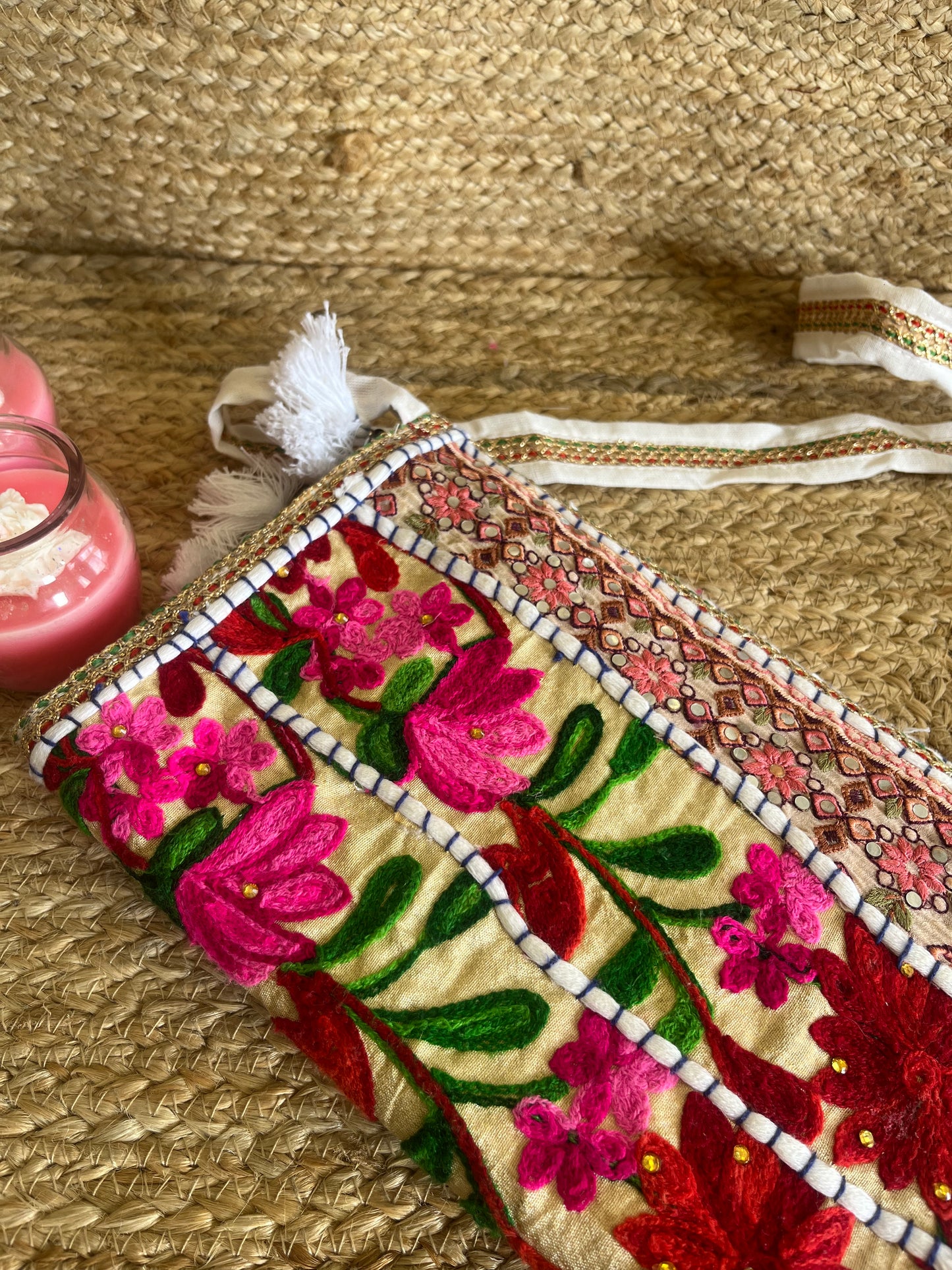 Multi Color Hand Embroidered Patchwork Sling Bag
