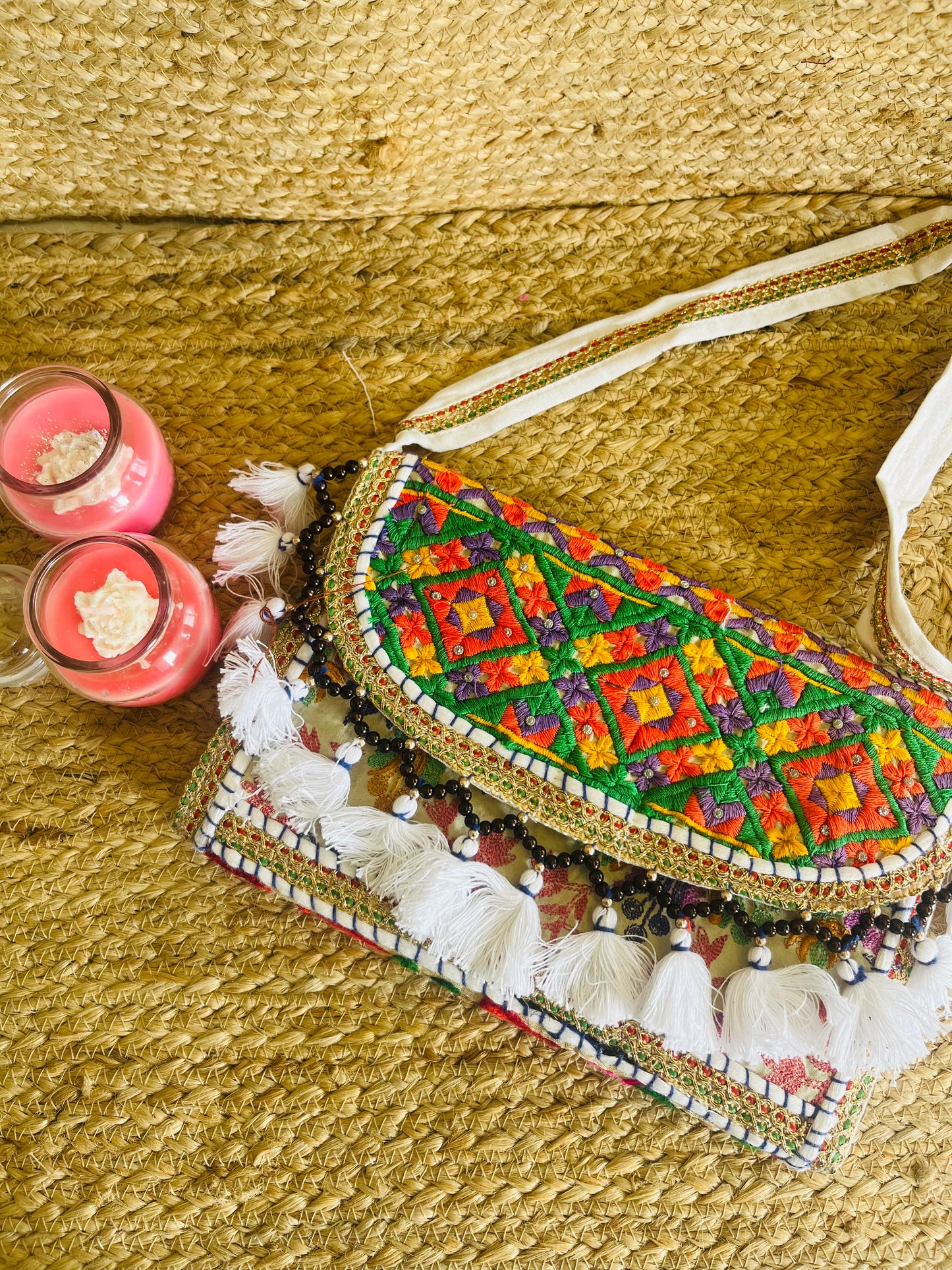 Multi Color Hand Embroidered Patchwork Sling Bag