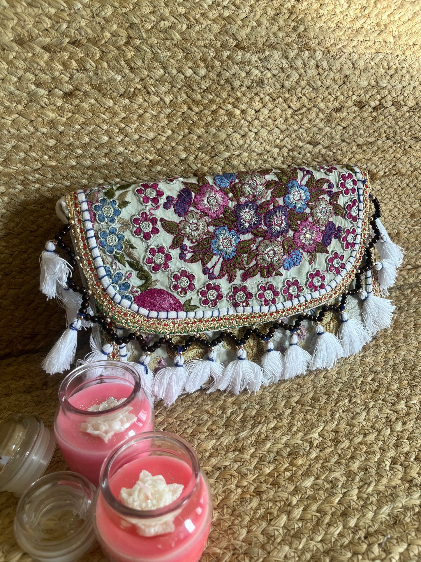 Purple Flower Multi- Color Hand Embroidered Patchwork Sling Bag
