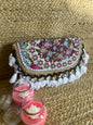 Purple Flower Multi- Color Hand Embroidered Patchwork Sling Bag