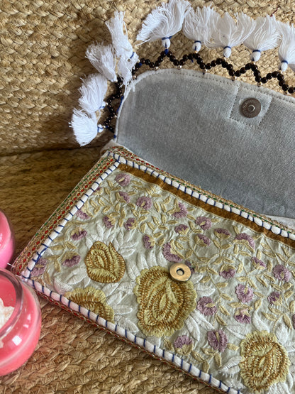 Purple Flower Multi- Color Hand Embroidered Patchwork Sling Bag