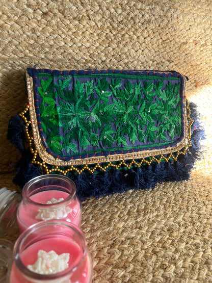 Green Blue Multi-Color Hand Embroidered patchwork Sling Bag