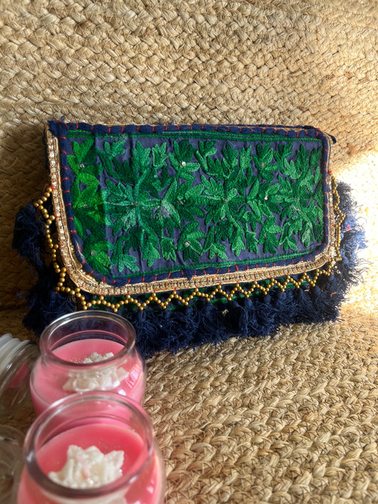 Green Blue Multi-Color Hand Embroidered patchwork Sling Bag