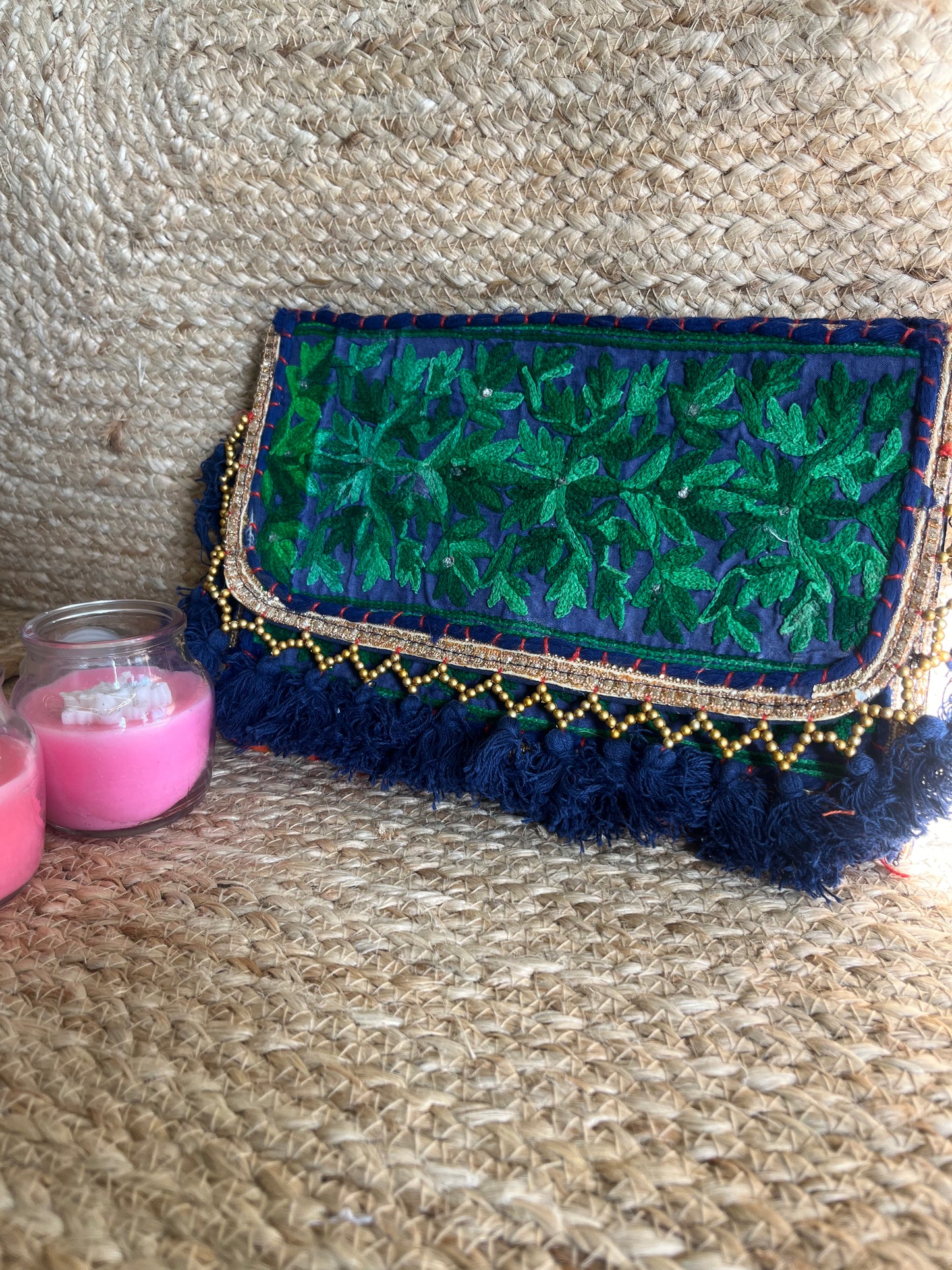 Green Blue Multi-Color Hand Embroidered patchwork Sling Bag
