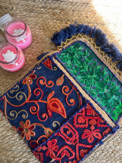 Green Blue Multi-Color Hand Embroidered patchwork Sling Bag