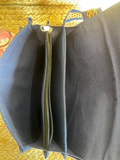 Green Blue Multi-Color Hand Embroidered patchwork Sling Bag