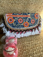 Blue Beige Multi Color Hand Embroidered Patchwork Sling Bag