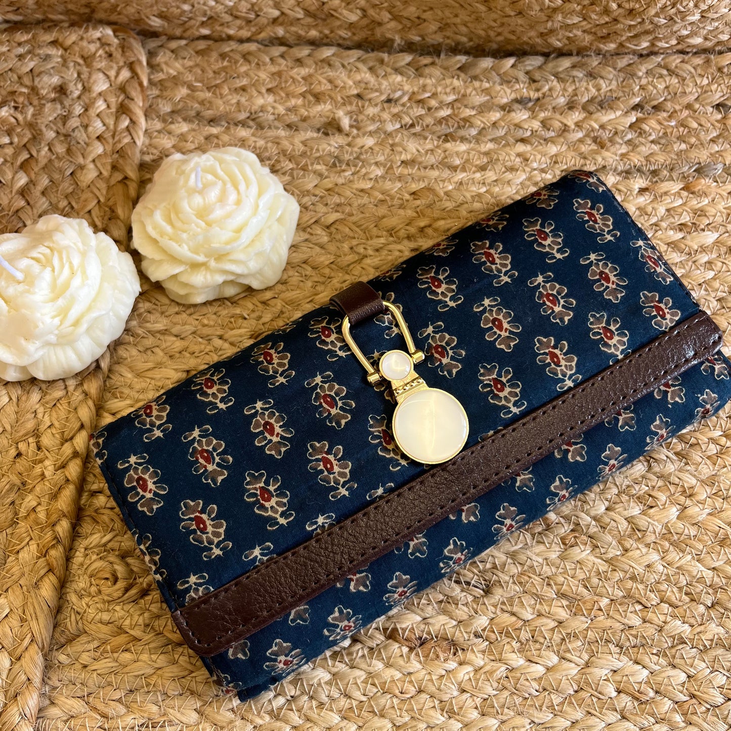 Women Blue Ethnic Handblock Printed Vegan Leather Wallet