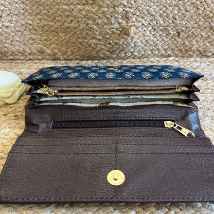 Women Blue Ethnic Handblock Printed Vegan Leather Wallet