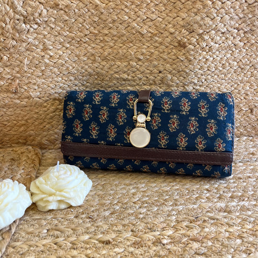 Women Blue Ethnic Handblock Printed Vegan Leather Wallet