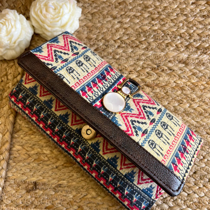 Women Beige Pink Ethnic Handblock Printed Vegan Leather Wallet
