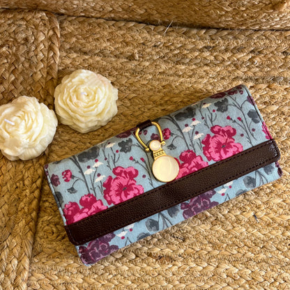 Women Pink Floral Handblock Printed Vegan Leather Wallet