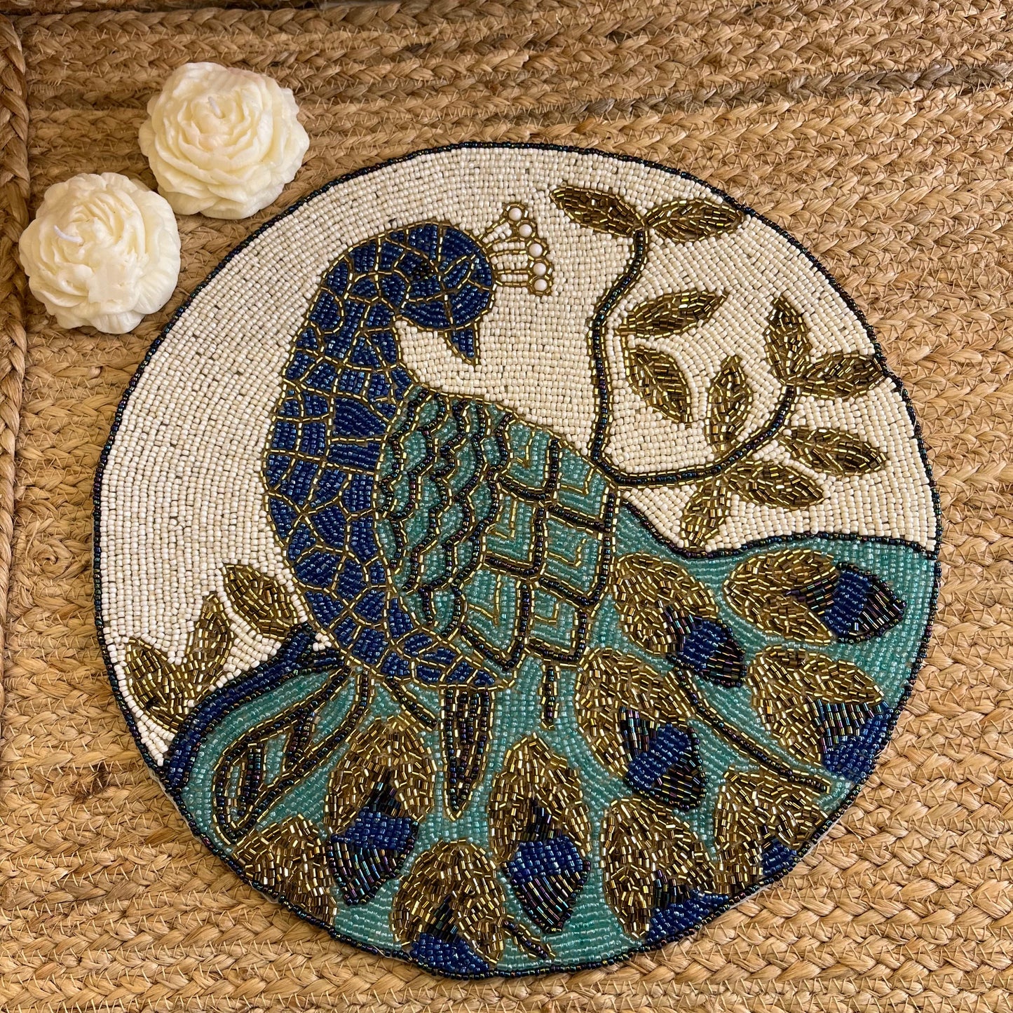 Blue Peacock Handmade Glass Beaded Table Placemats