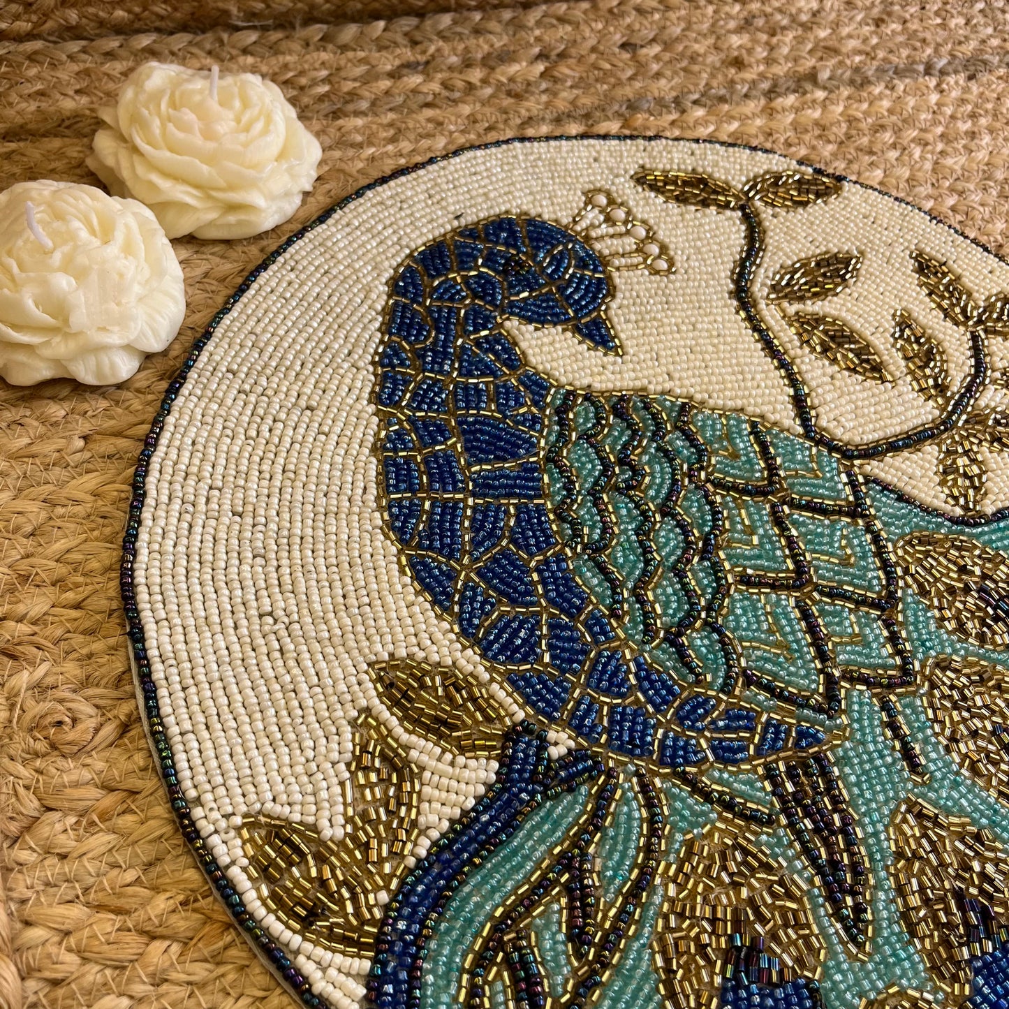 Blue Peacock Handmade Glass Beaded Table Placemats