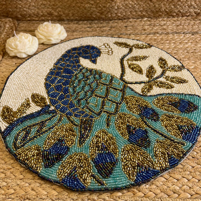 Blue Peacock Handmade Glass Beaded Table Placemats