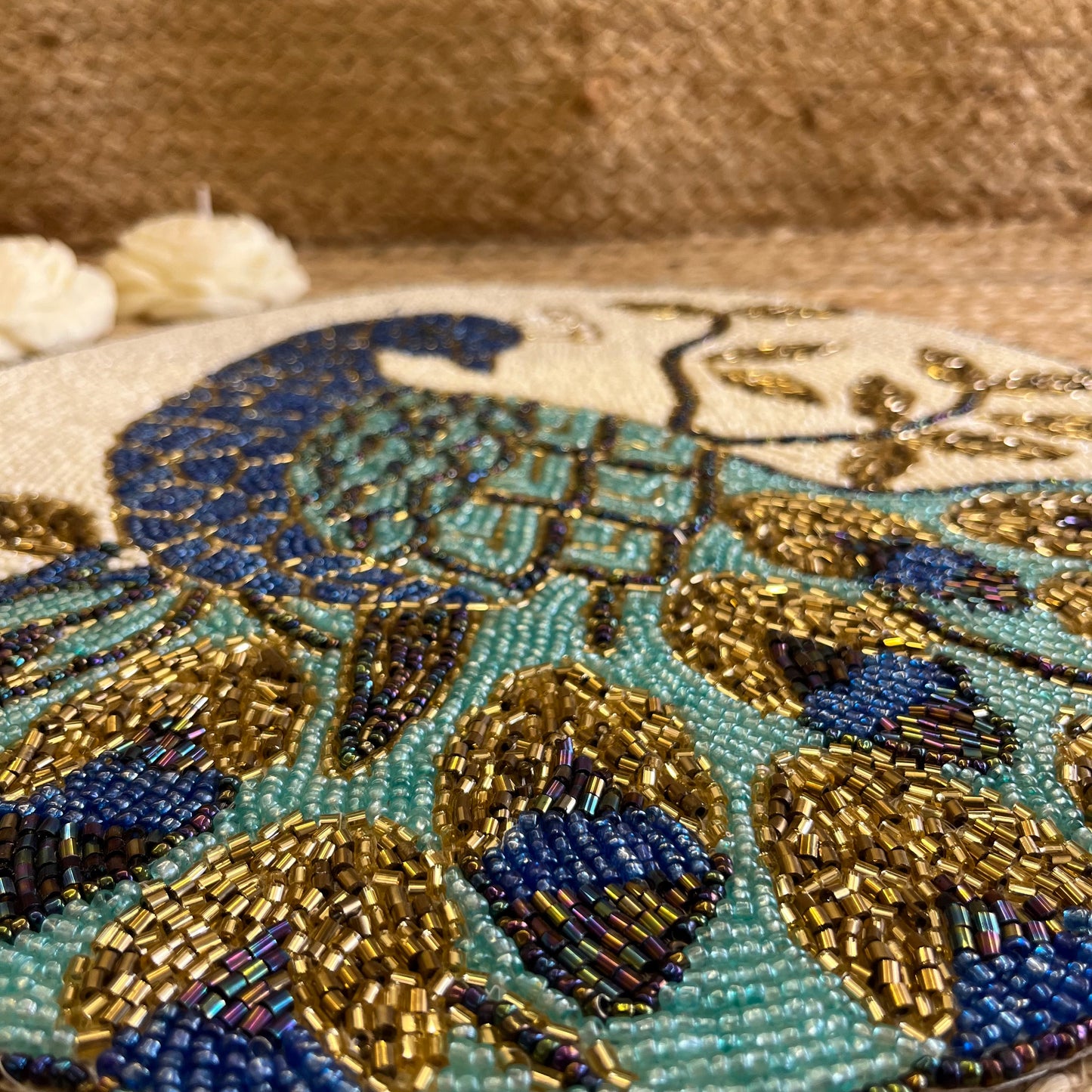Blue Peacock Handmade Glass Beaded Table Placemats
