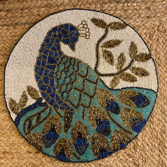 Blue Peacock Handmade Glass Beaded Table Placemats