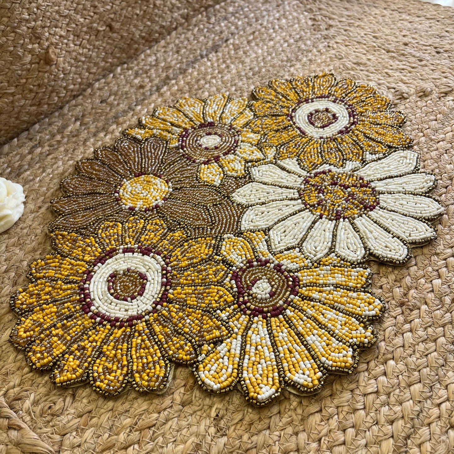 Yellow Abstract Floral Glass Beaded Table Placemat