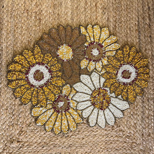 Yellow Abstract Floral Glass Beaded Table Placemat
