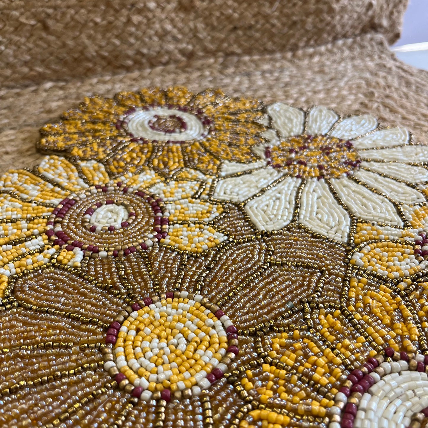 Yellow Abstract Floral Glass Beaded Table Placemat