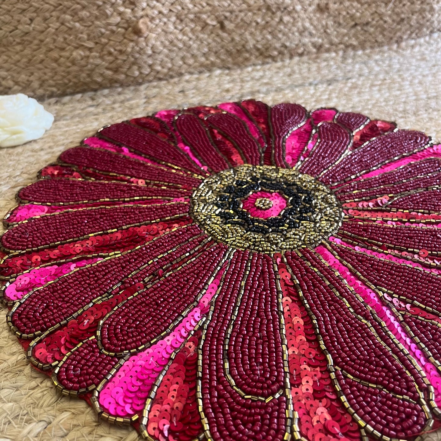 Pink Abstract Flower Handmade Glass Beaded Table Placemat