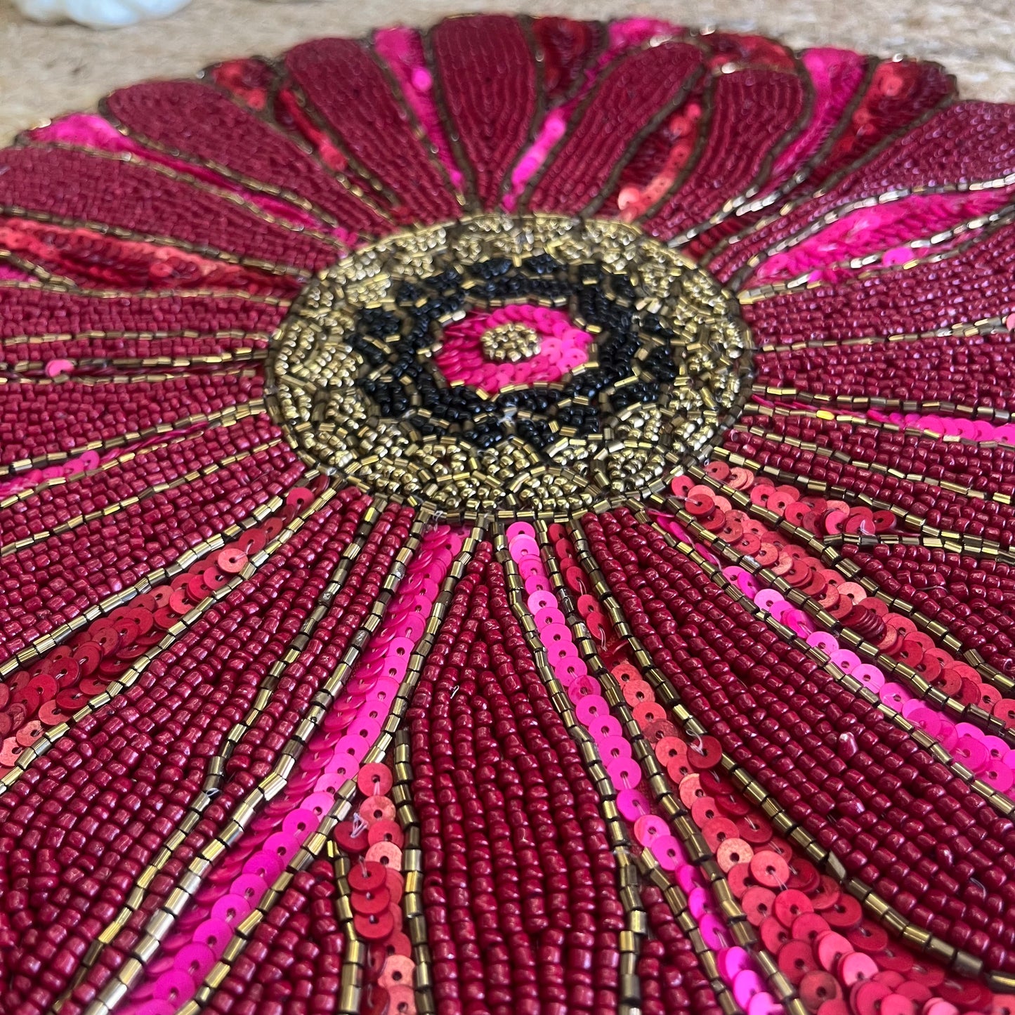 Pink Abstract Flower Handmade Glass Beaded Table Placemat