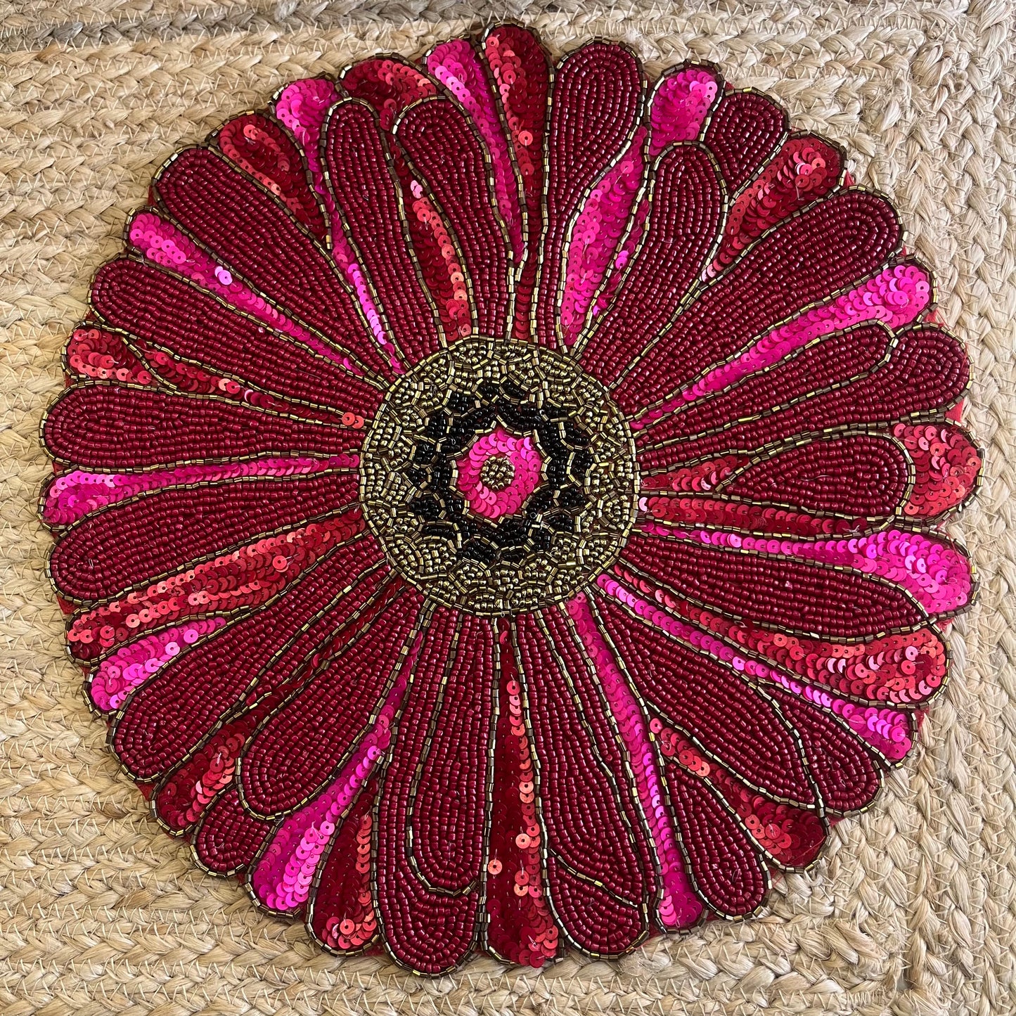 Pink Abstract Flower Handmade Glass Beaded Table Placemat