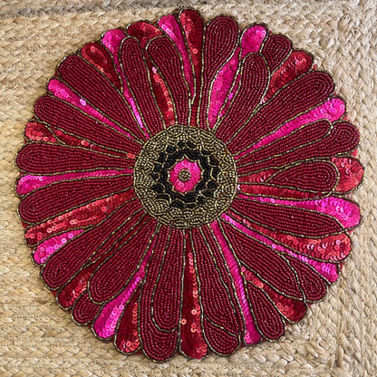 Pink Abstract Flower Handmade Glass Beaded Table Placemat