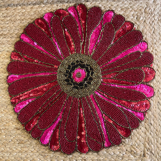 Pink Abstract Flower Handmade Glass Beaded Table Placemat