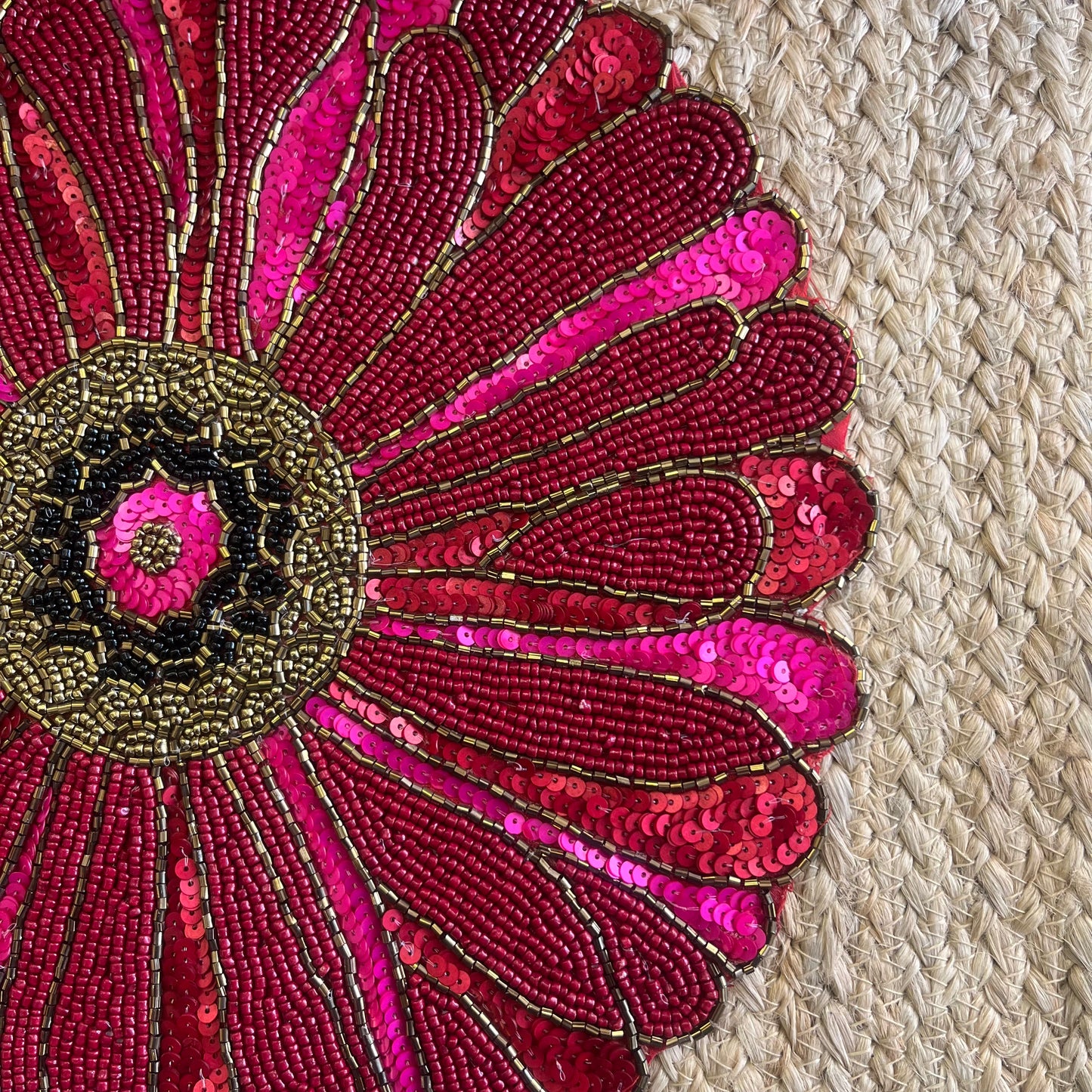 Pink Abstract Flower Handmade Glass Beaded Table Placemat