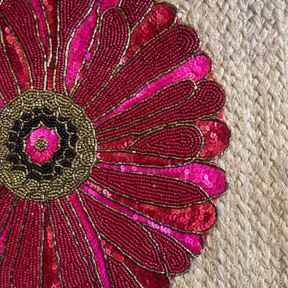 Pink Abstract Flower Handmade Glass Beaded Table Placemat