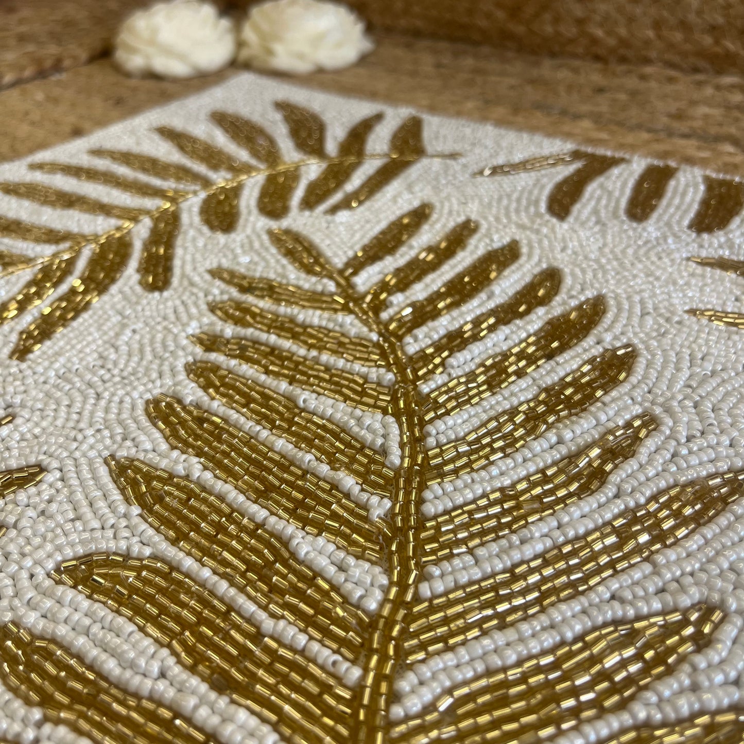 Golden Leaf Glass Beaded Table Placemat