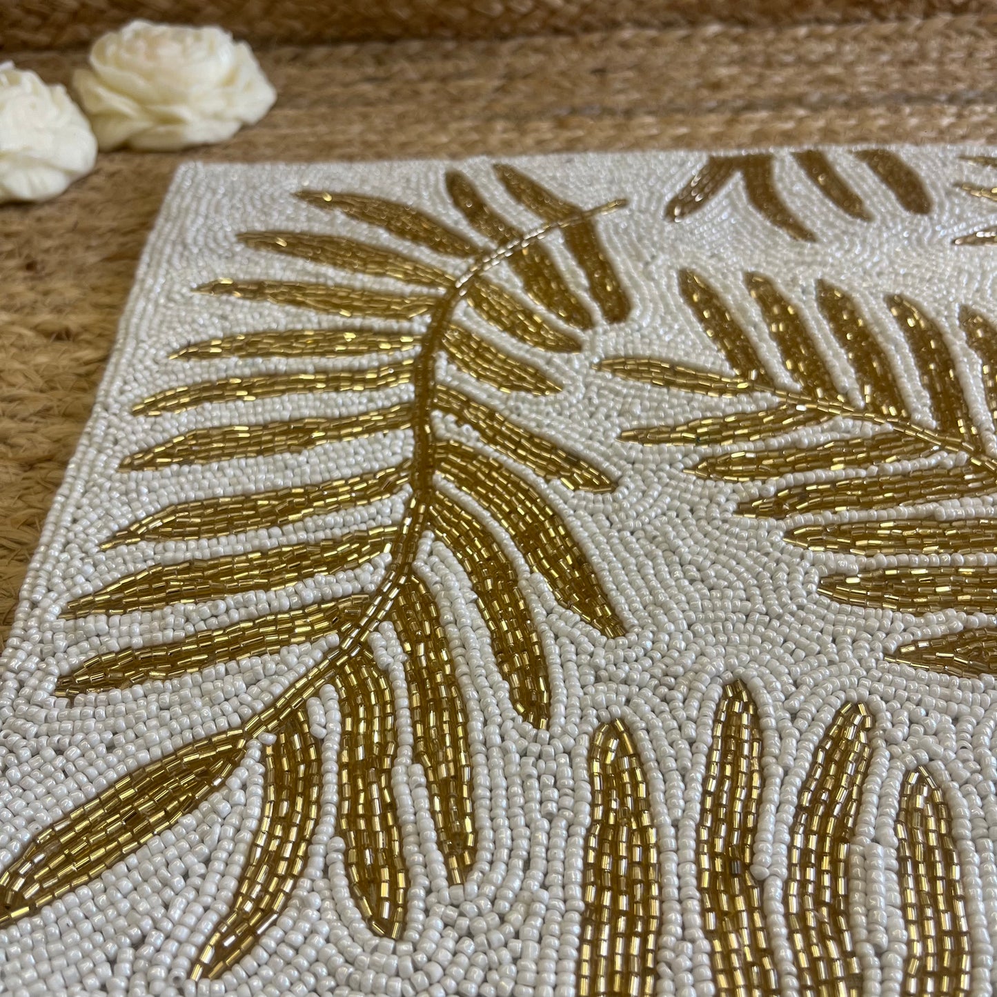 Golden Leaf Glass Beaded Table Placemat