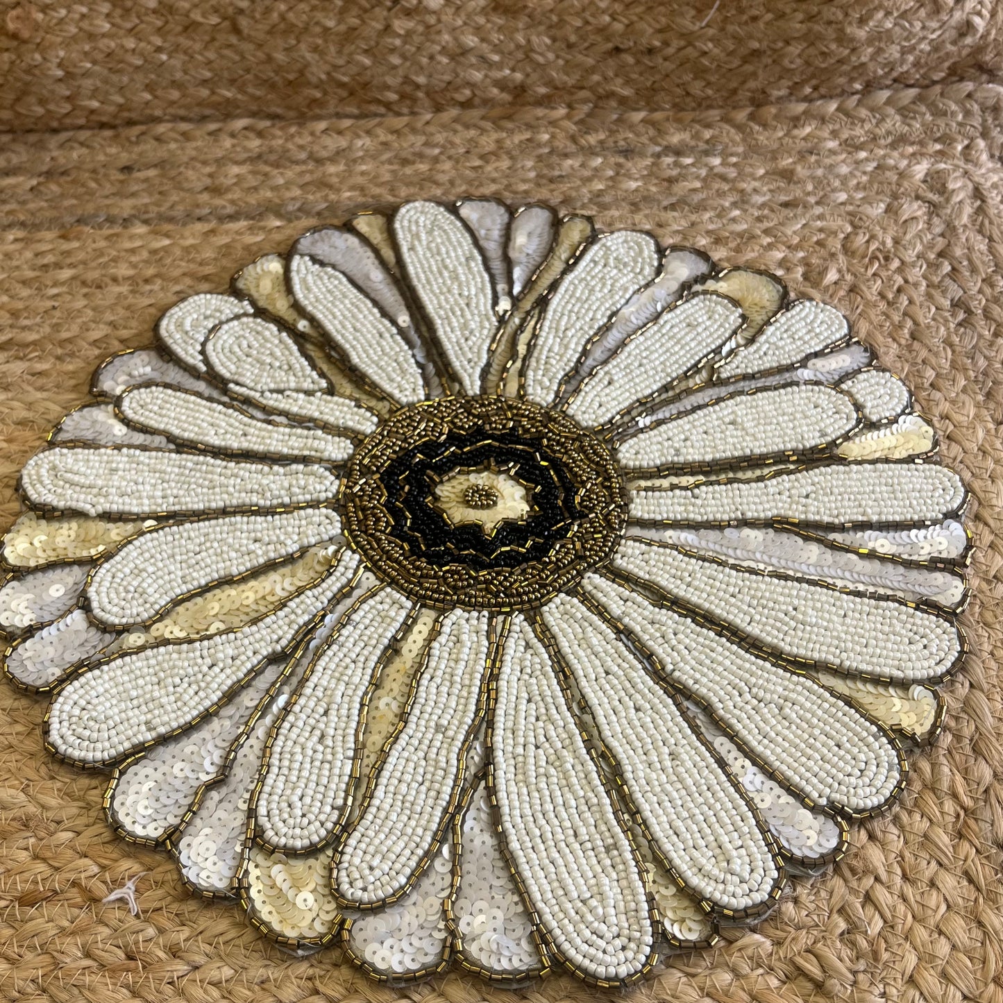 White Floral Abstract Glass Beaded Table Placemat