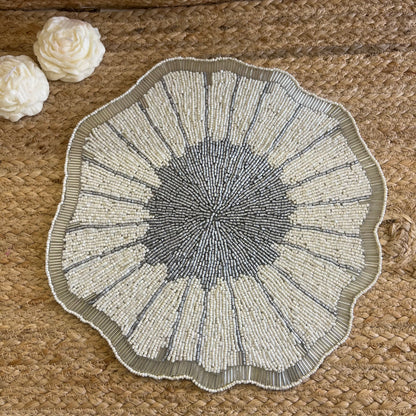 Grey Floral Abstract Glass Beaded Table Placemat