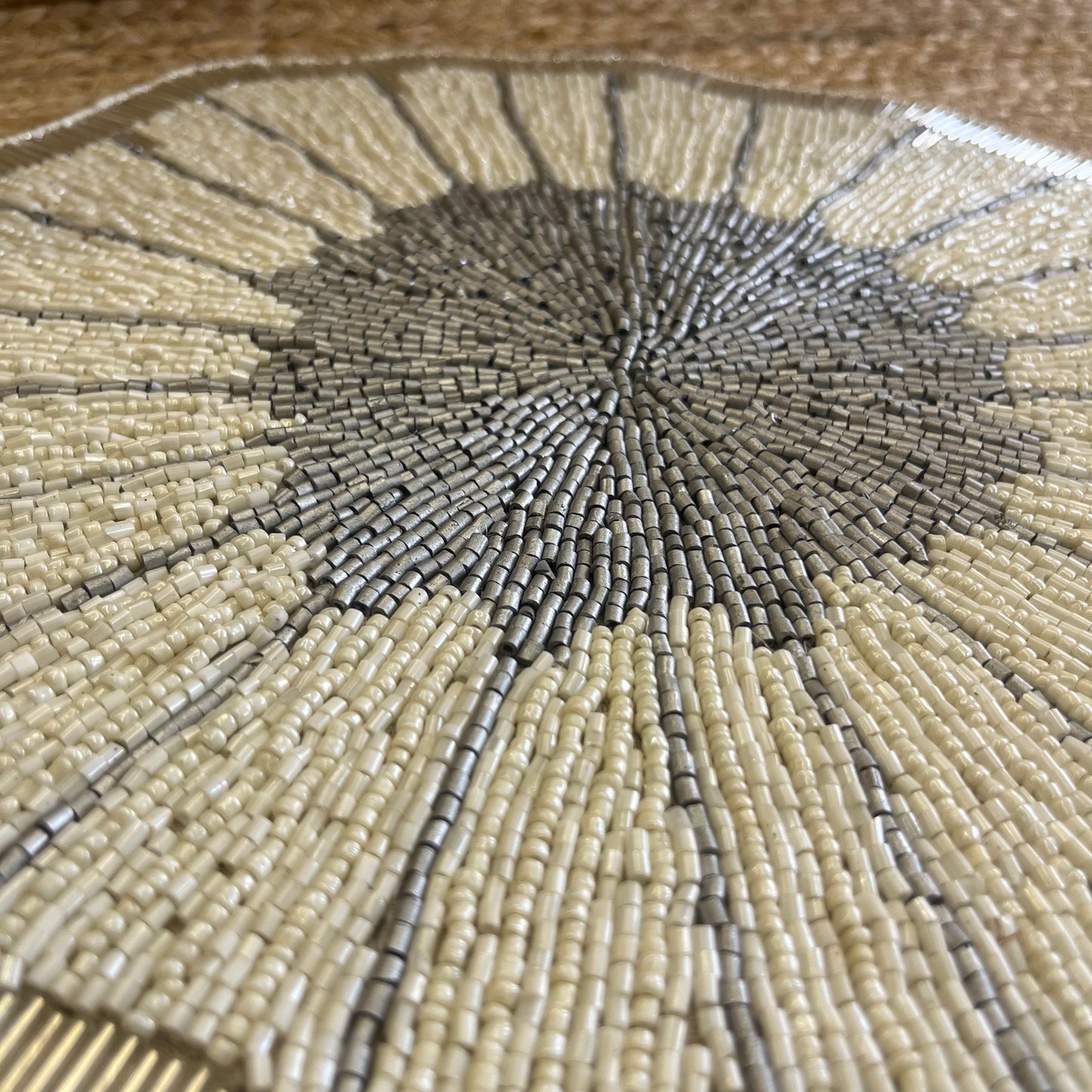 Grey Floral Abstract Glass Beaded Table Placemat