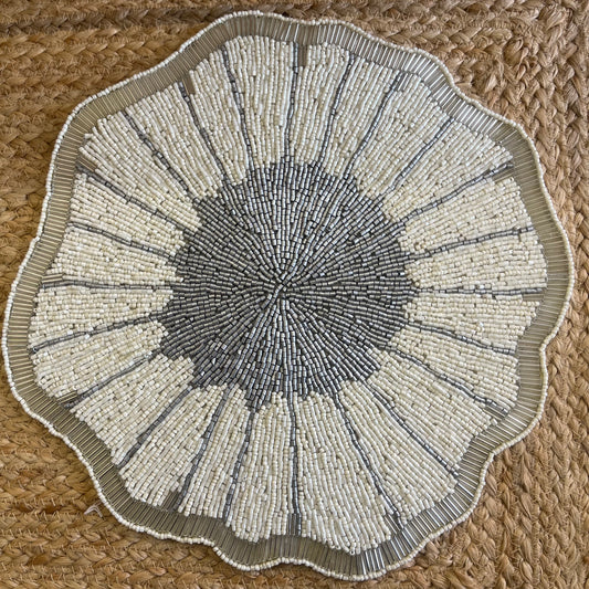 Grey Floral Abstract Glass Beaded Table Placemat
