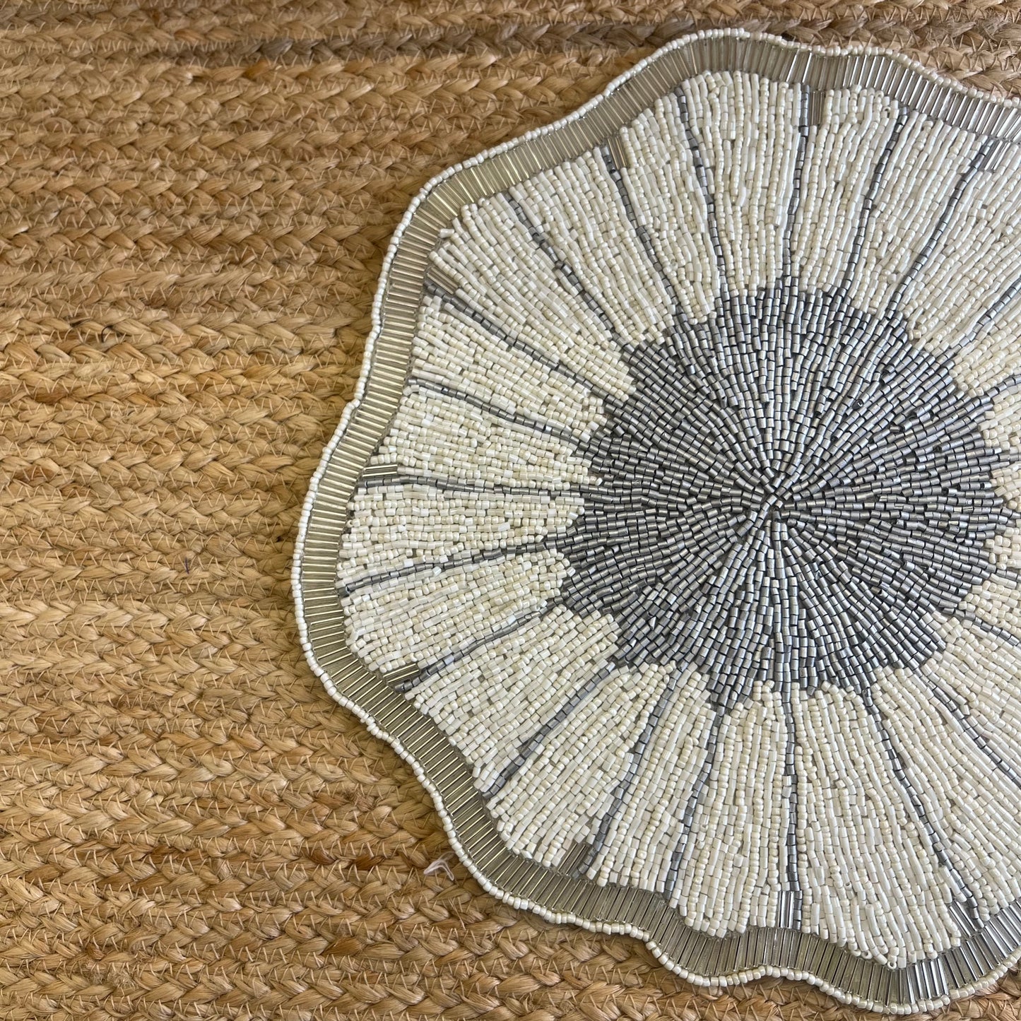 Grey Floral Abstract Glass Beaded Table Placemat