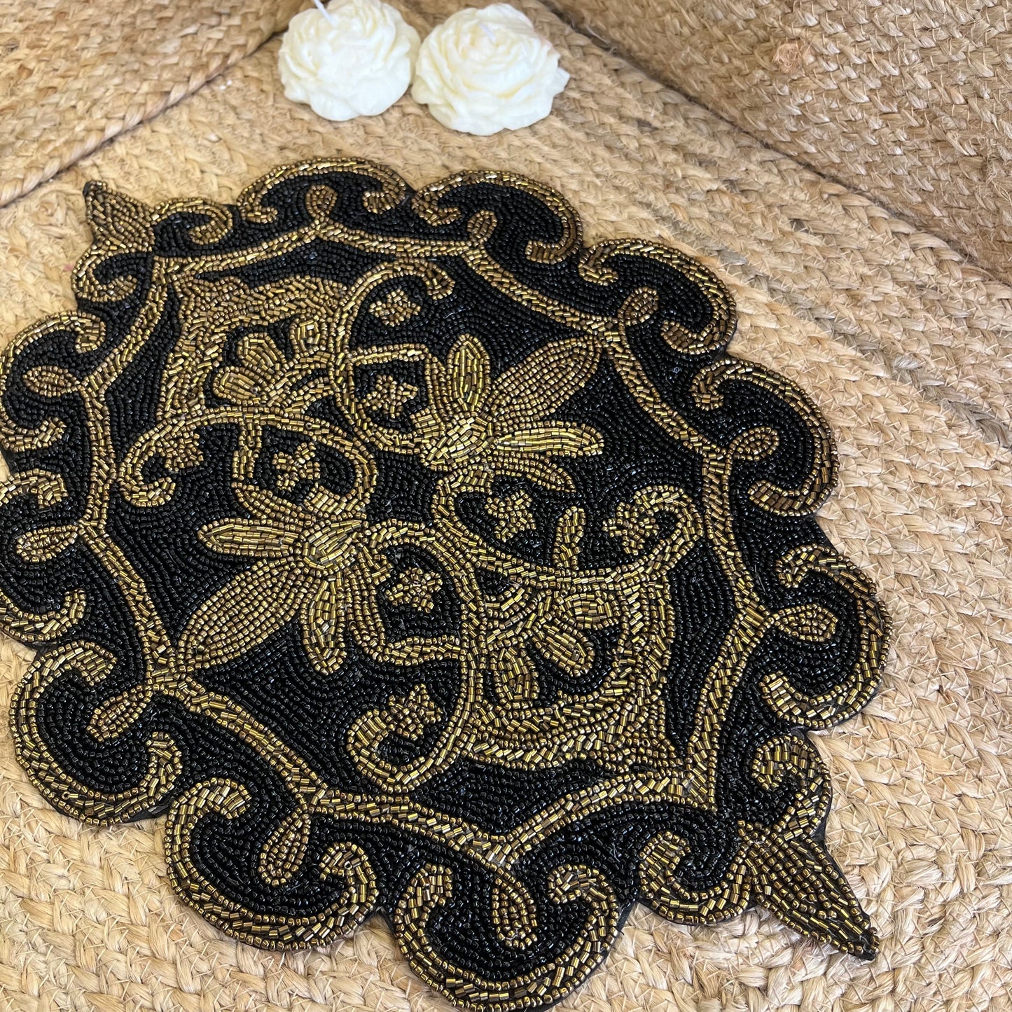 Black Abstract Glass Beaded Table Placemat