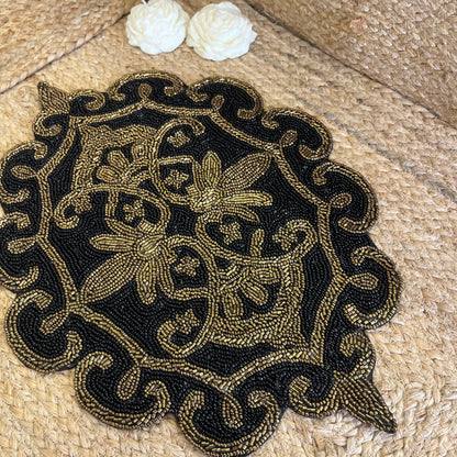 Black Abstract Glass Beaded Table Placemat