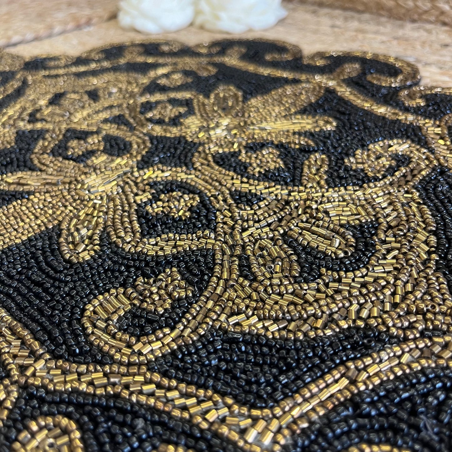Black Abstract Glass Beaded Table Placemat