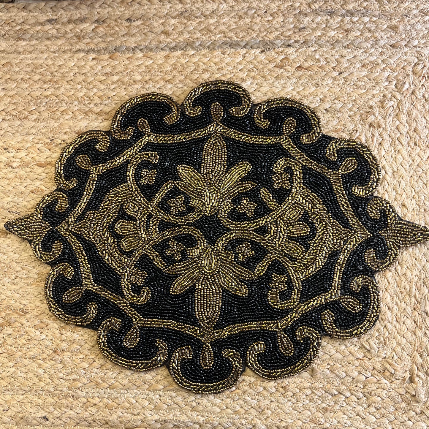 Black Abstract Glass Beaded Table Placemat