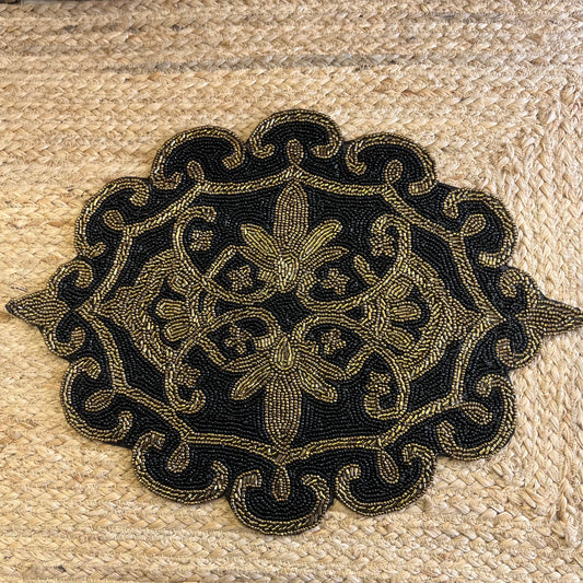 Black Abstract Glass Beaded Table Placemat