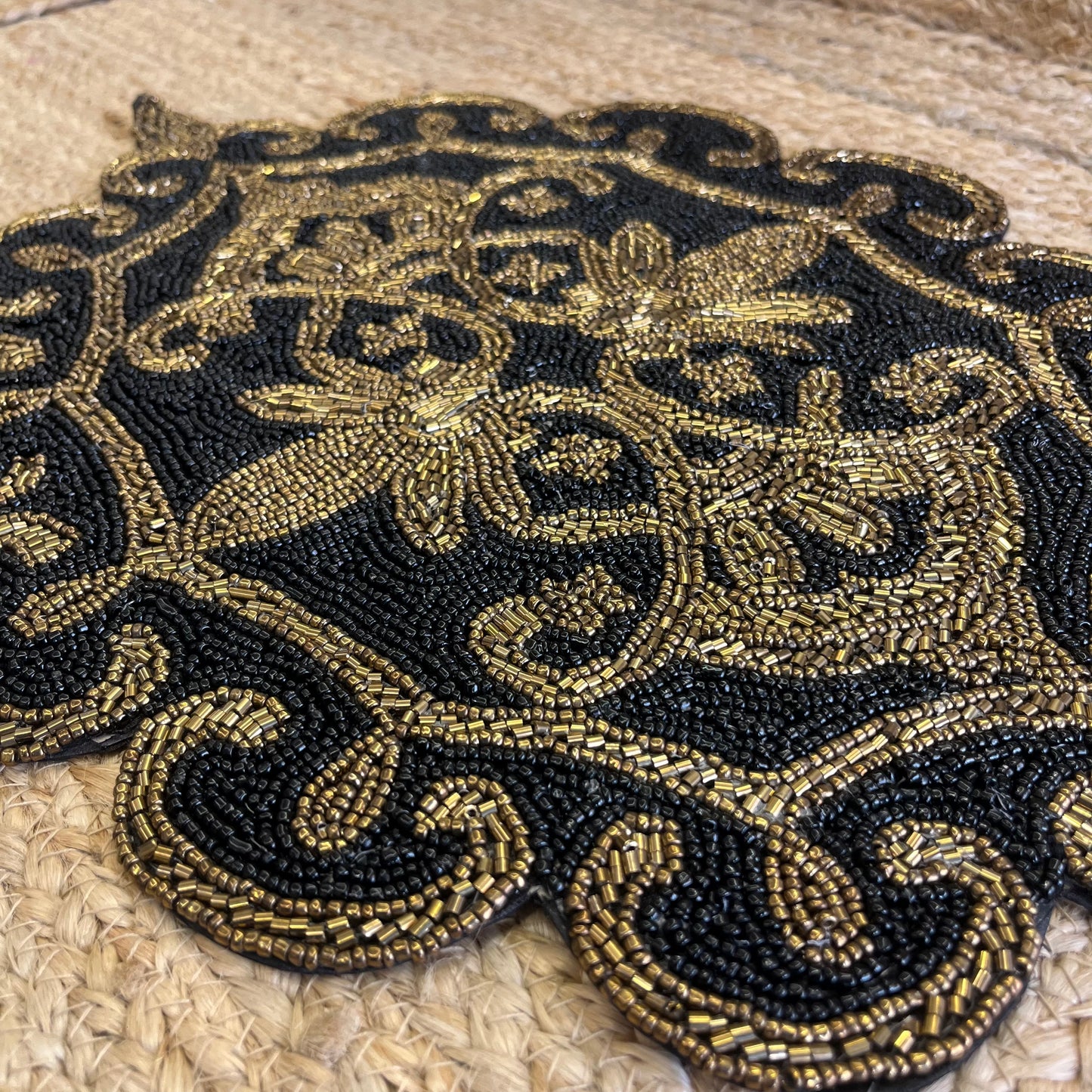 Black Abstract Glass Beaded Table Placemat